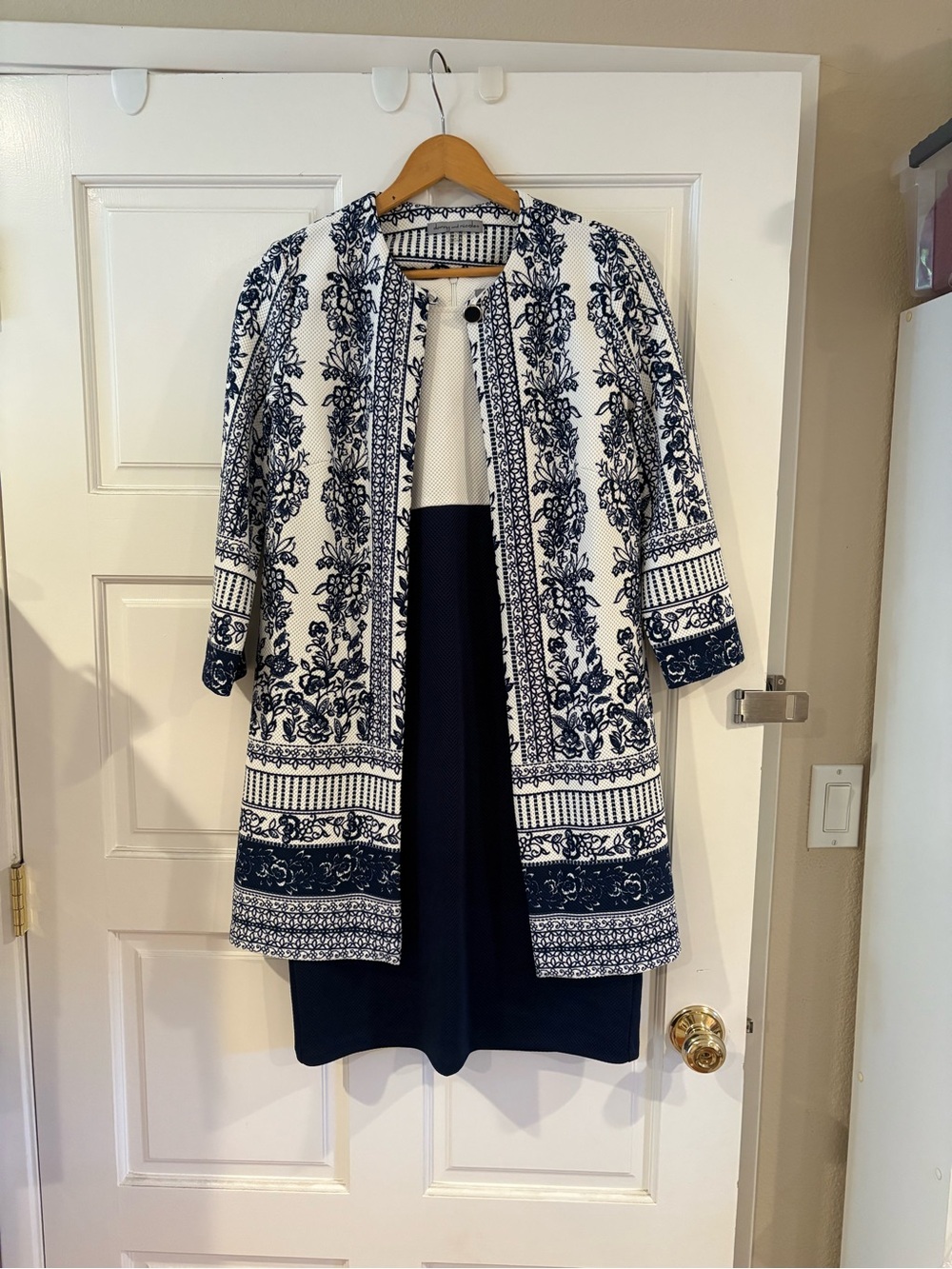 Danny & Nicole Navy and White Printed Midi Dress & Coat Set